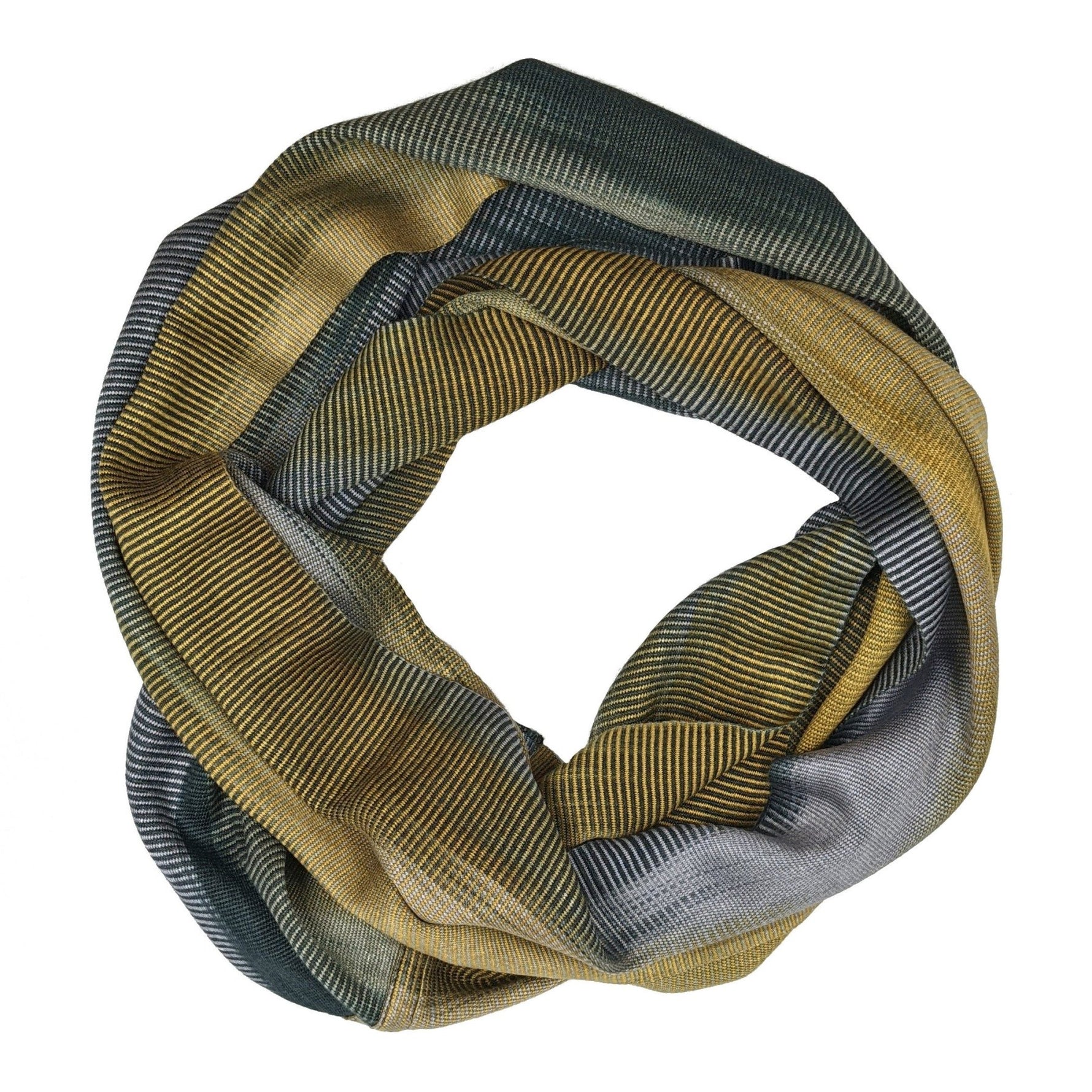 Gray, Gold and Black Lightweight Bamboo Handwoven Infinity Scarf 11 x 68 - A Thread of Hope Guatemalan Fair Trade