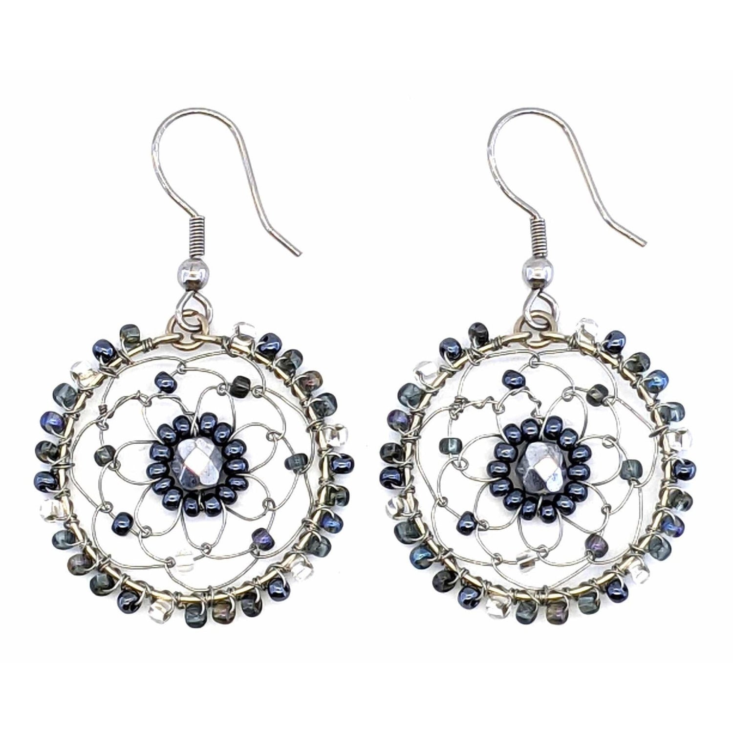 Grays and White Olivia Dreamcatcher Beaded Earrings - A Thread of Hope Guatemalan Fair Trade