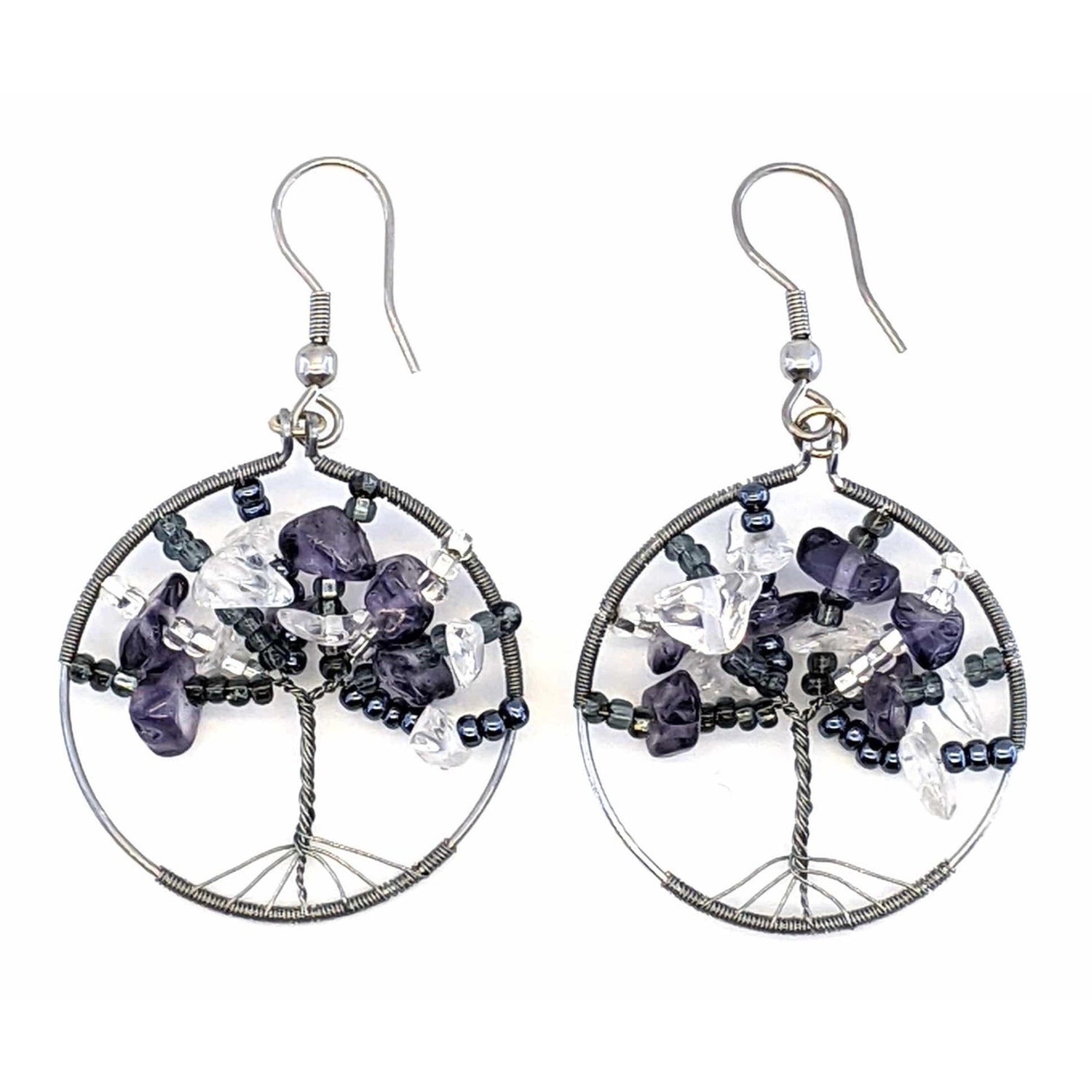 Grays and White Tree of Life Beaded Earrings - A Thread of Hope Guatemalan Fair Trade