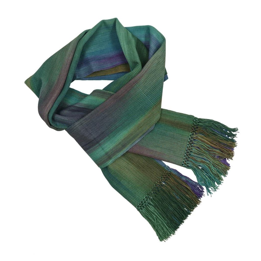 Green, Purple and Blue Lightweight Bamboo Handwoven Scarf 8 x 68 - A Thread of Hope Guatemalan Fair Trade