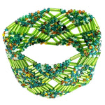 Greens Beaded Elastic Geometric Cuff - A Thread of Hope Guatemalan Fair Trade