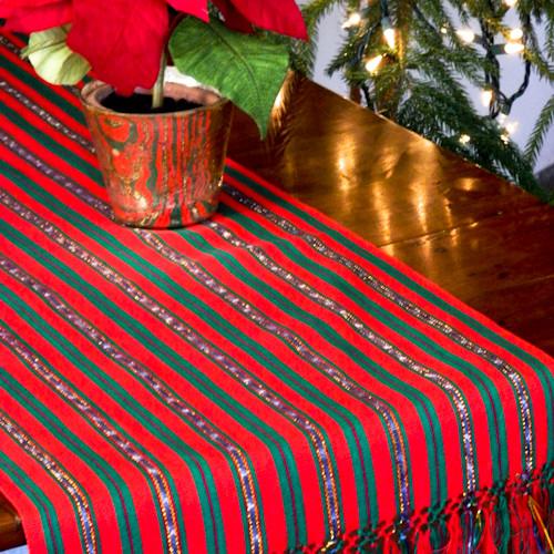 Holiday Jaspe Table Runner with Gold - A Thread of Hope Guatemalan Fair Trade