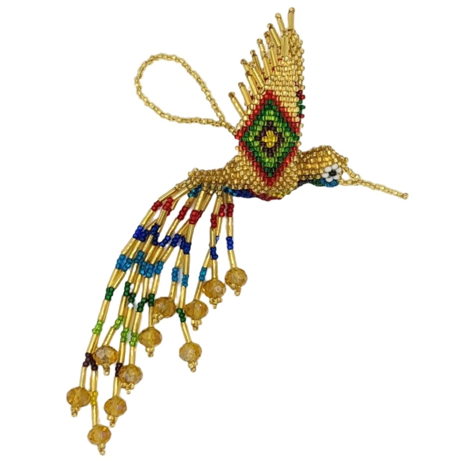 Hummingbird Beaded Ornament - Gold, Multi - A Thread of Hope Guatemalan Fair Trade