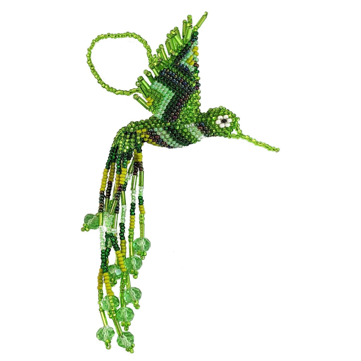 Hummingbird Beaded Ornament - Greens and Lime Green - A Thread of Hope Guatemalan Fair Trade