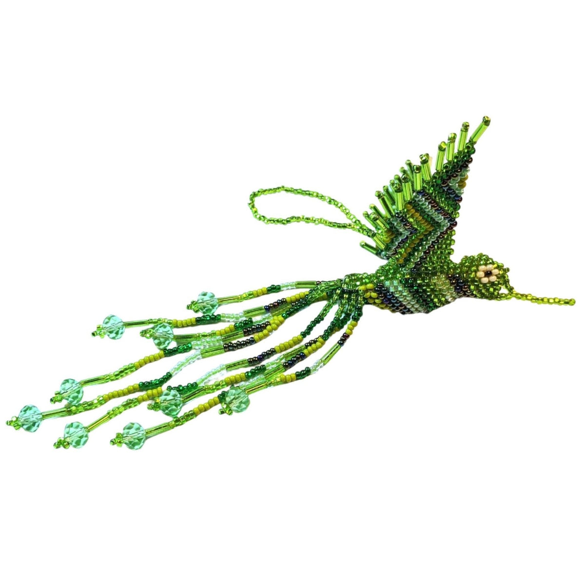 Hummingbird Beaded Ornament - Greens and Lime Green - A Thread of Hope Guatemalan Fair Trade