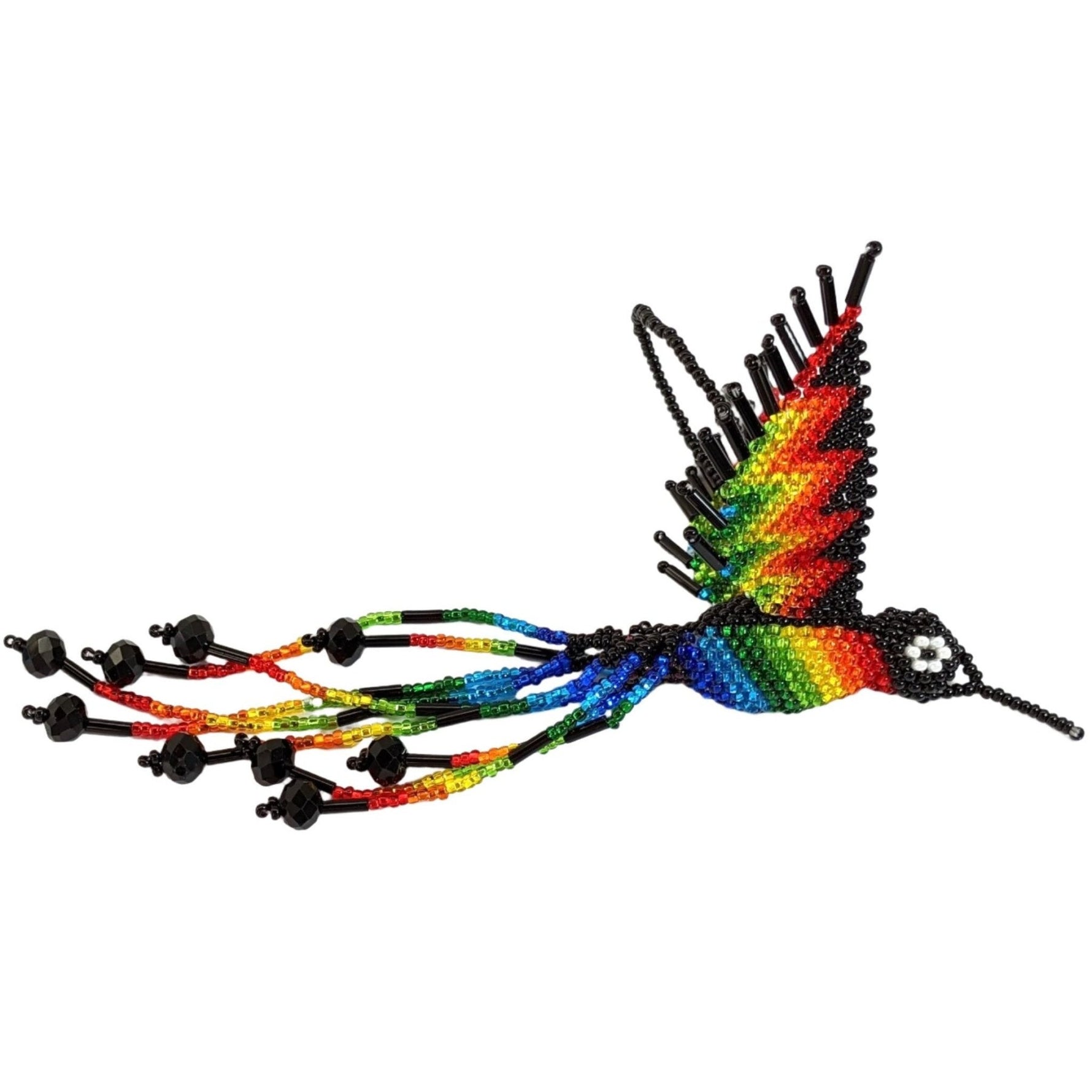 Hummingbird Beaded Ornament - Rainbow with Black - A Thread of Hope Guatemalan Fair Trade