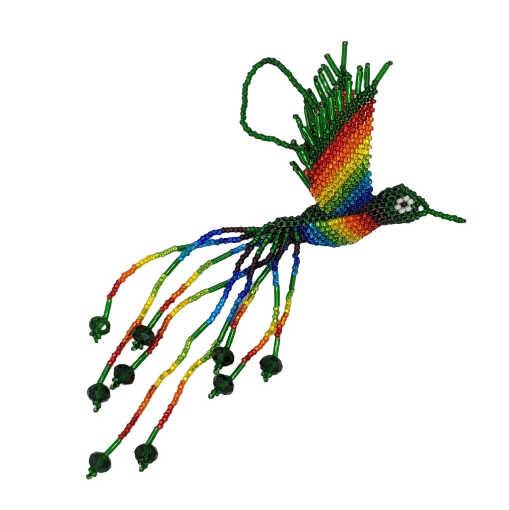 Hummingbird Beaded Ornament - Rainbow with Deep Green - A Thread of Hope Guatemalan Fair Trade