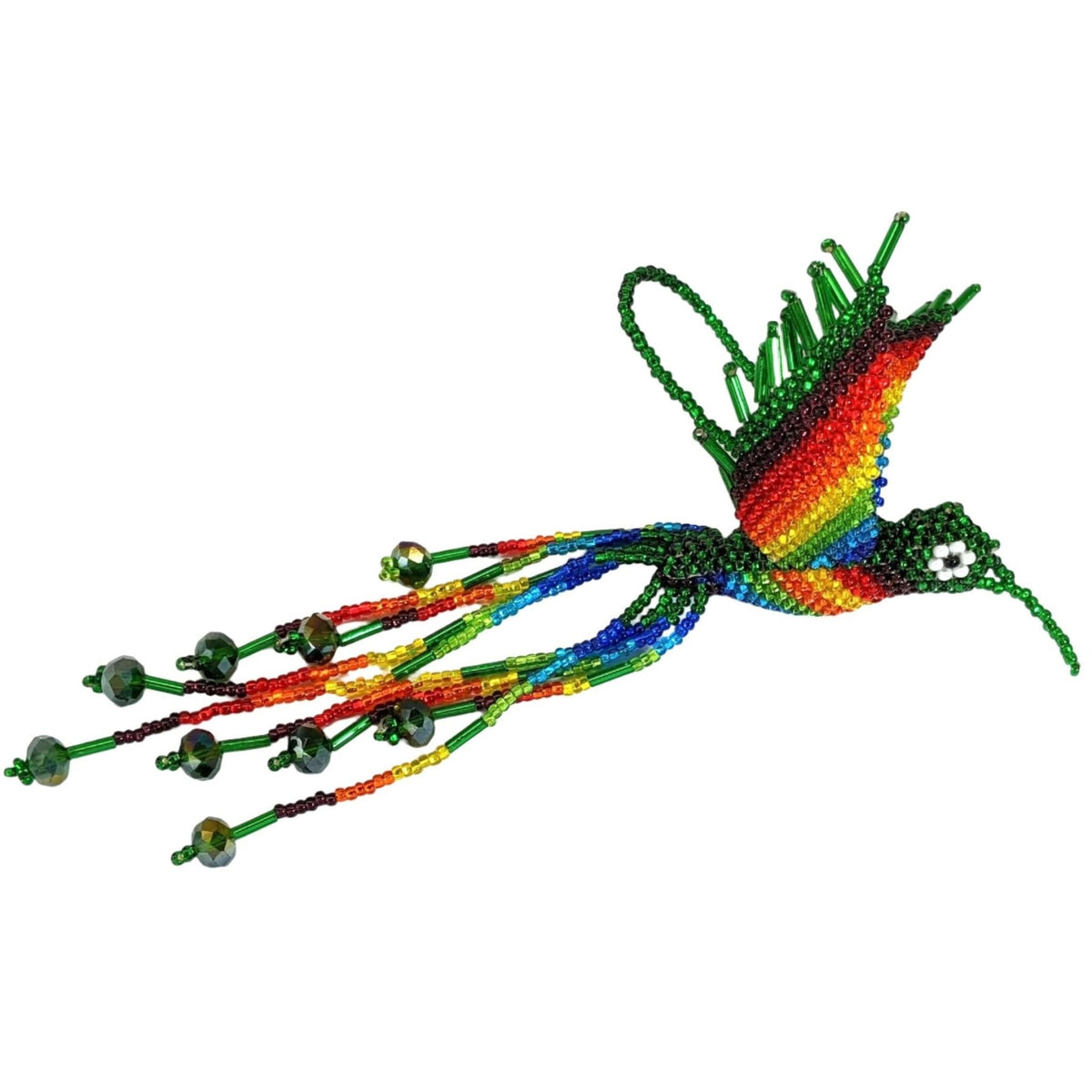 Hummingbird Beaded Ornament - Rainbow with Deep Green - A Thread of Hope Guatemalan Fair Trade