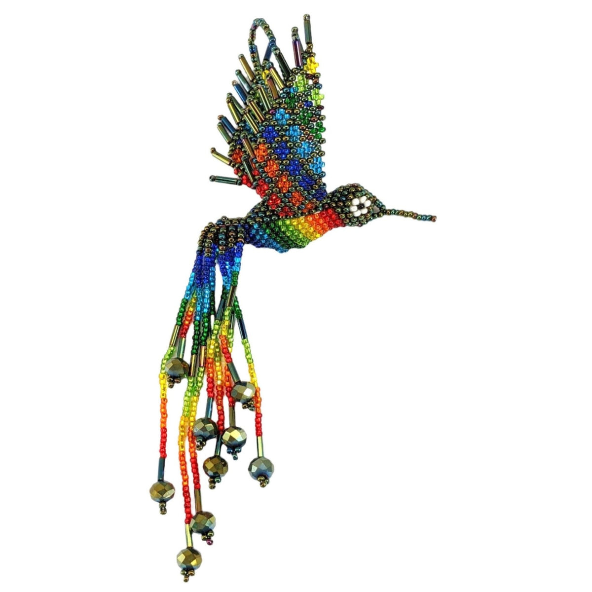 Hummingbird Beaded Ornament - Rainbow with Iridescent Green - A Thread of Hope Guatemalan Fair Trade