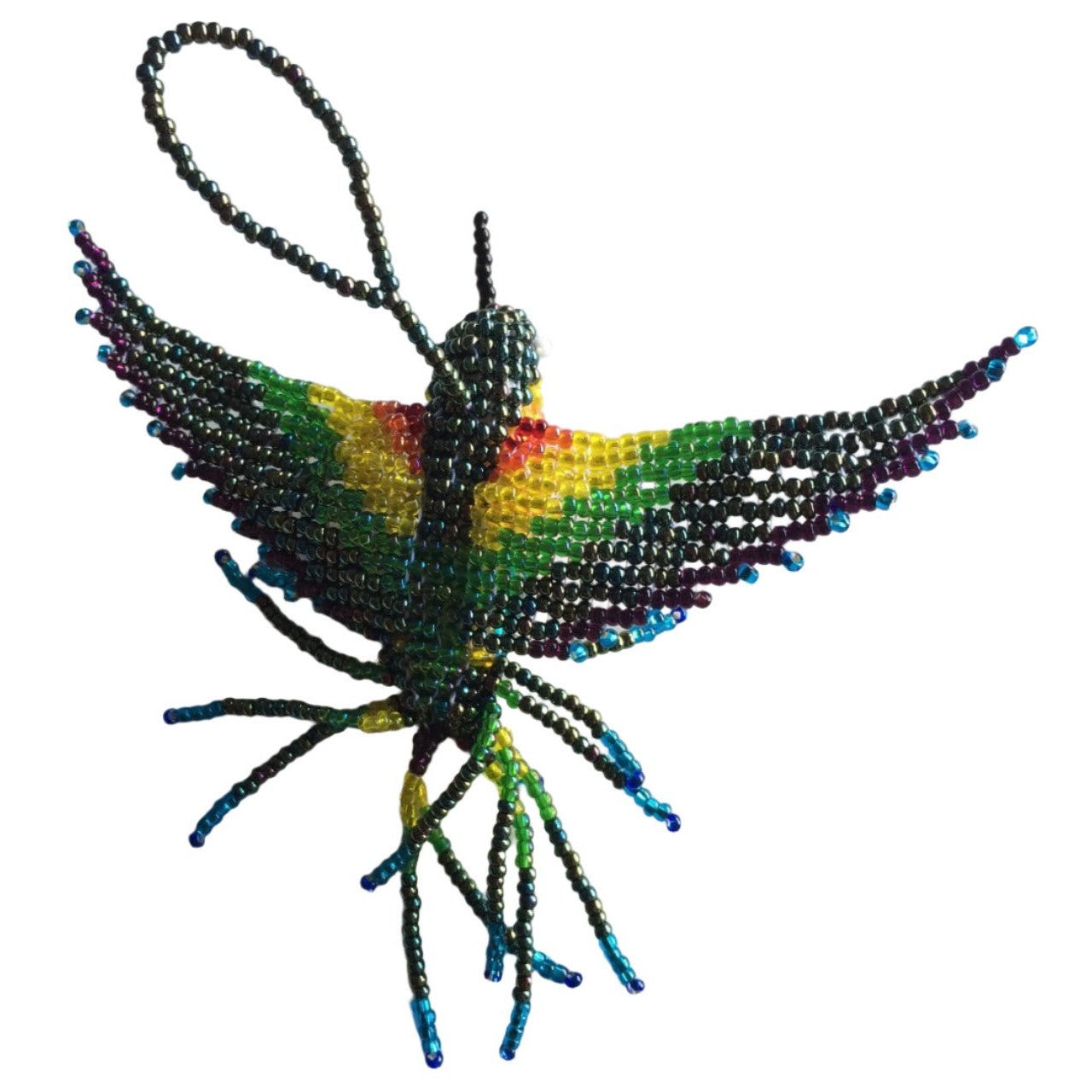 Hummingbird Beaded Ornament - Rainbow with Iridescent Green - A Thread of Hope Guatemalan Fair Trade