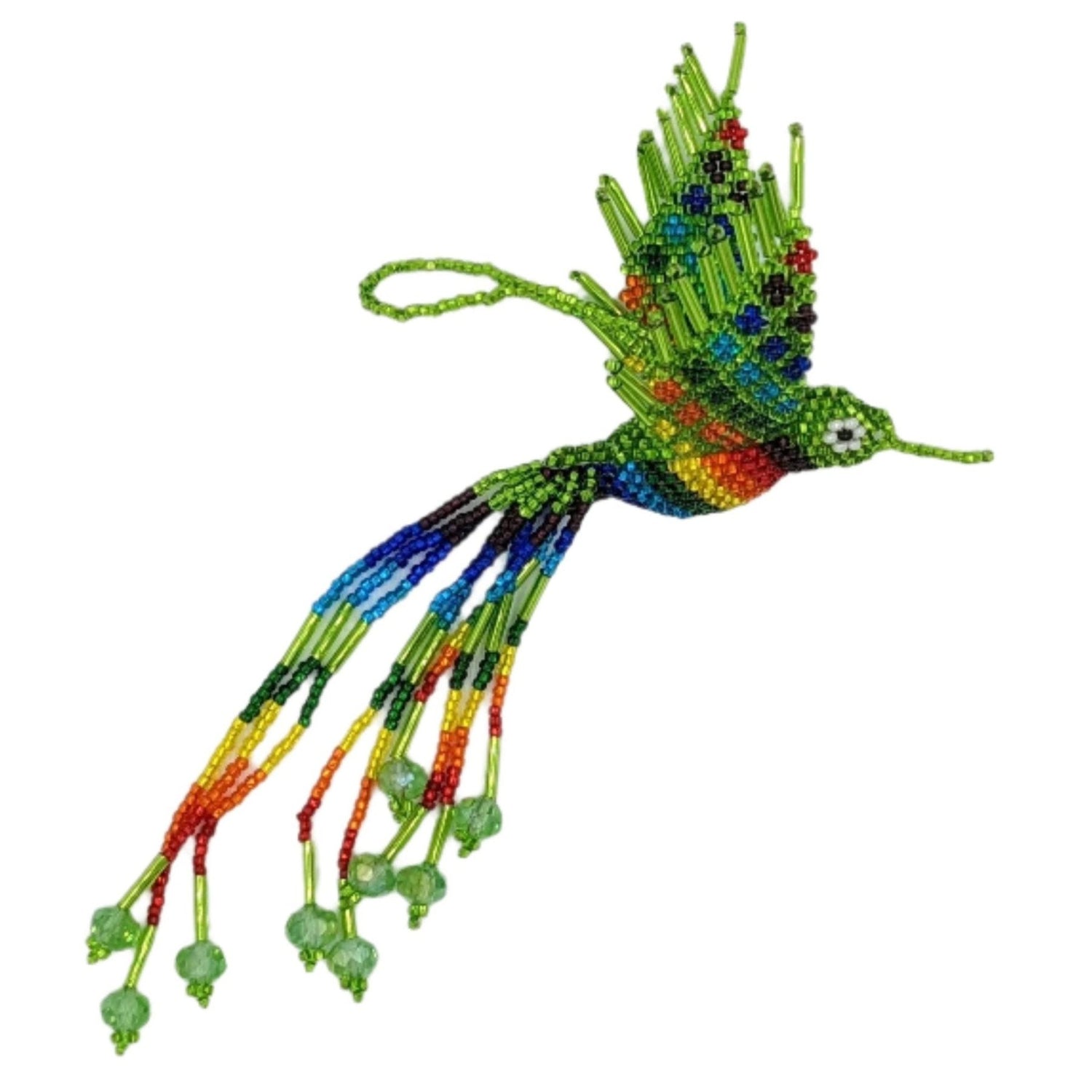 Hummingbird Beaded Ornament - Rainbow with Lime Green - A Thread of Hope Guatemalan Fair Trade