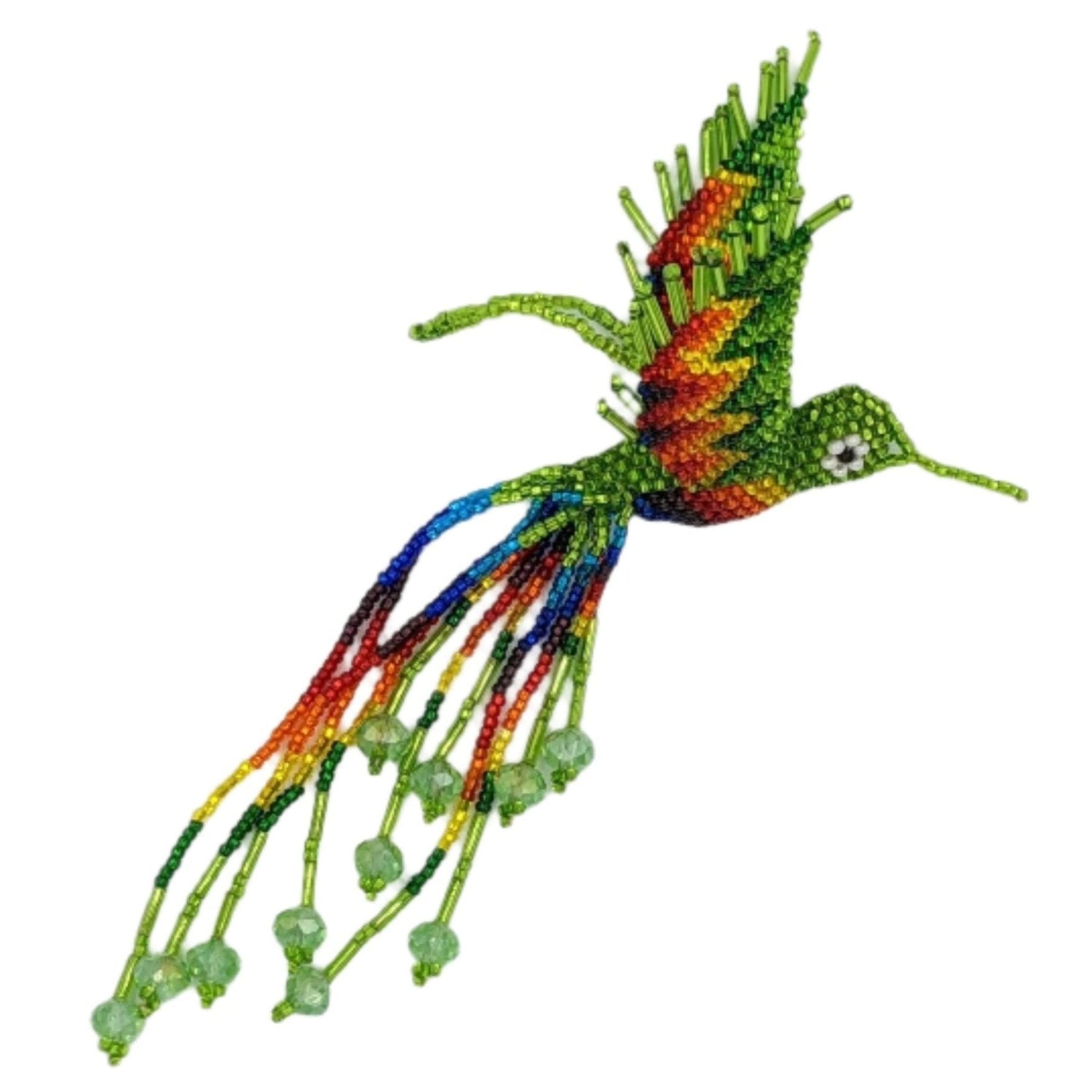 Hummingbird Beaded Ornament - Rainbow with Lime Green - A Thread of Hope Guatemalan Fair Trade