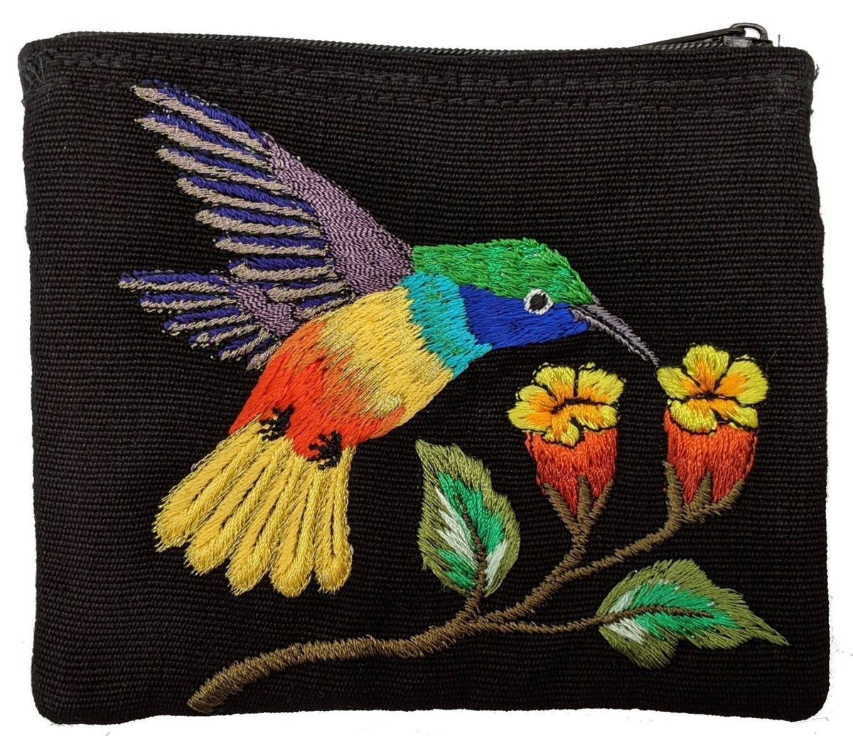 Hummingbird Thread Painted Cotton Coin Purse - A Thread of Hope Guatemalan Fair Trade