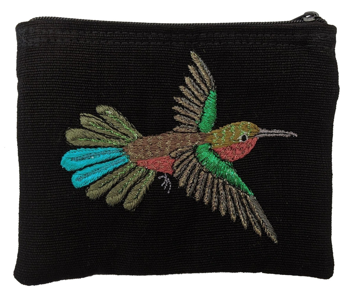 Hummingbird Thread Painted Cotton Coin Purse - A Thread of Hope Guatemalan Fair Trade