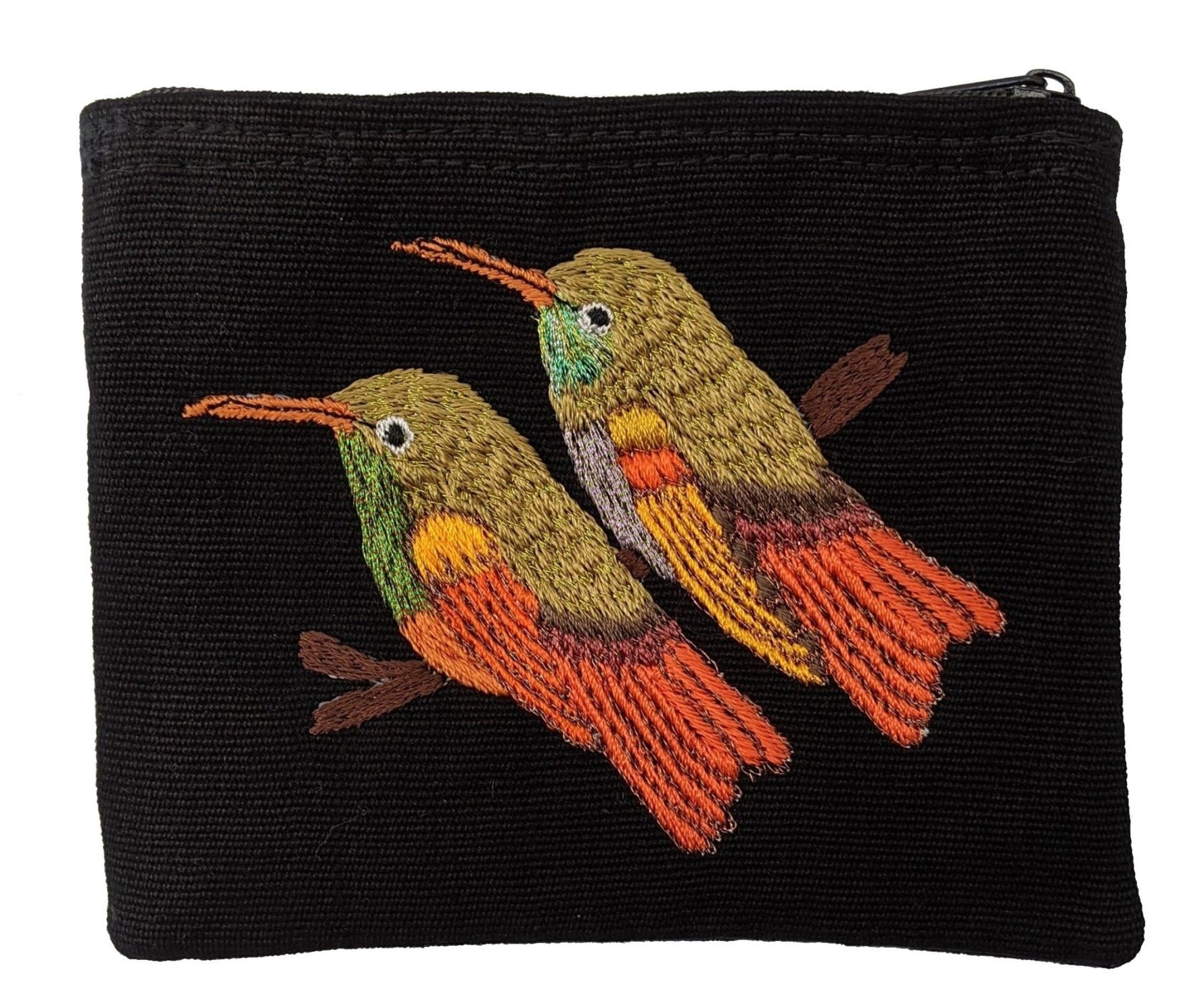 Hummingbirds Thread Painted Cotton Coin Purse - A Thread of Hope Guatemalan Fair Trade