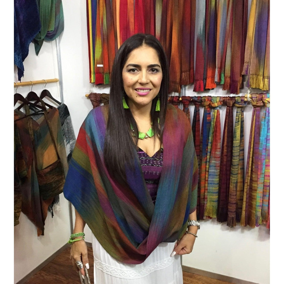 Infinity Front Lightweight Bamboo Poncho, with Fringes, One Size - A Thread of Hope Guatemalan Fair Trade