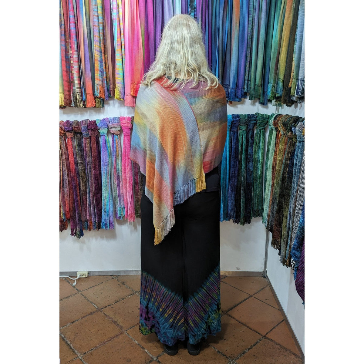 Infinity Front Lightweight Bamboo Poncho, with Fringes, One Size - A Thread of Hope Guatemalan Fair Trade