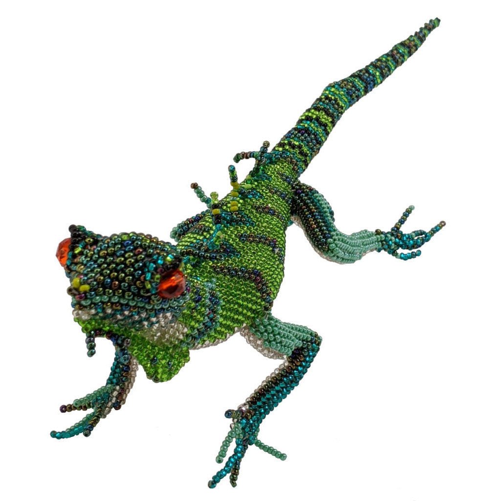 Large Lizard Beaded Table Ornament - Green - A Thread of Hope Guatemalan Fair Trade