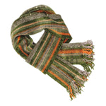 Light Green, Coffee, Cream and Orange Stripes with Ornamental Yarn Accents Bamboo Chenille Handwoven Scarf 8 x 68 - A Thread of Hope Guatemalan Fair Trade