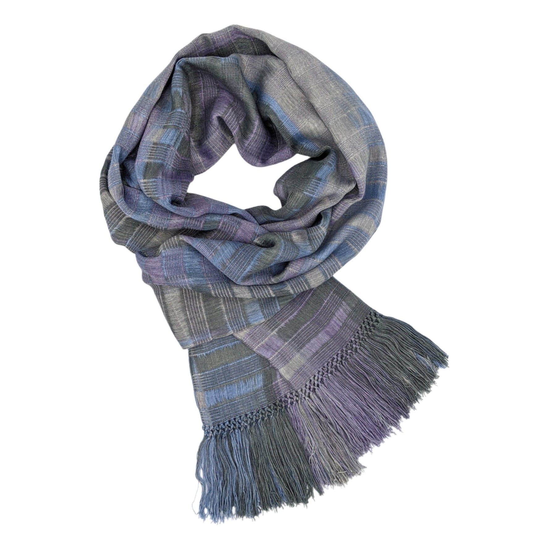 Lilac, Pale Blue, and Gray Lightweight Bamboo Open - Weave Handwoven Scarf 8 x 68 - A Thread of Hope Guatemalan Fair Trade