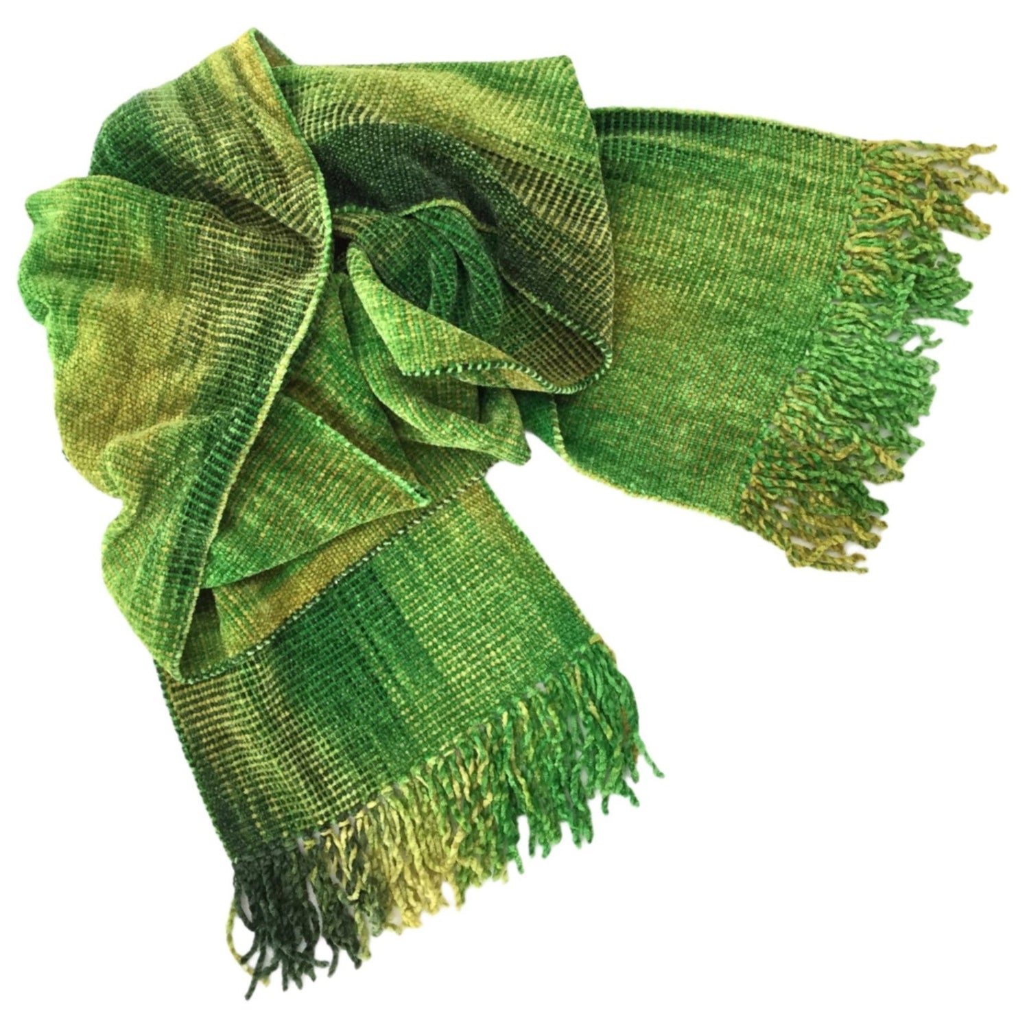 Lime Greens Bamboo Chenille Scarf 8 x 68 - A Thread of Hope Guatemalan Fair Trade