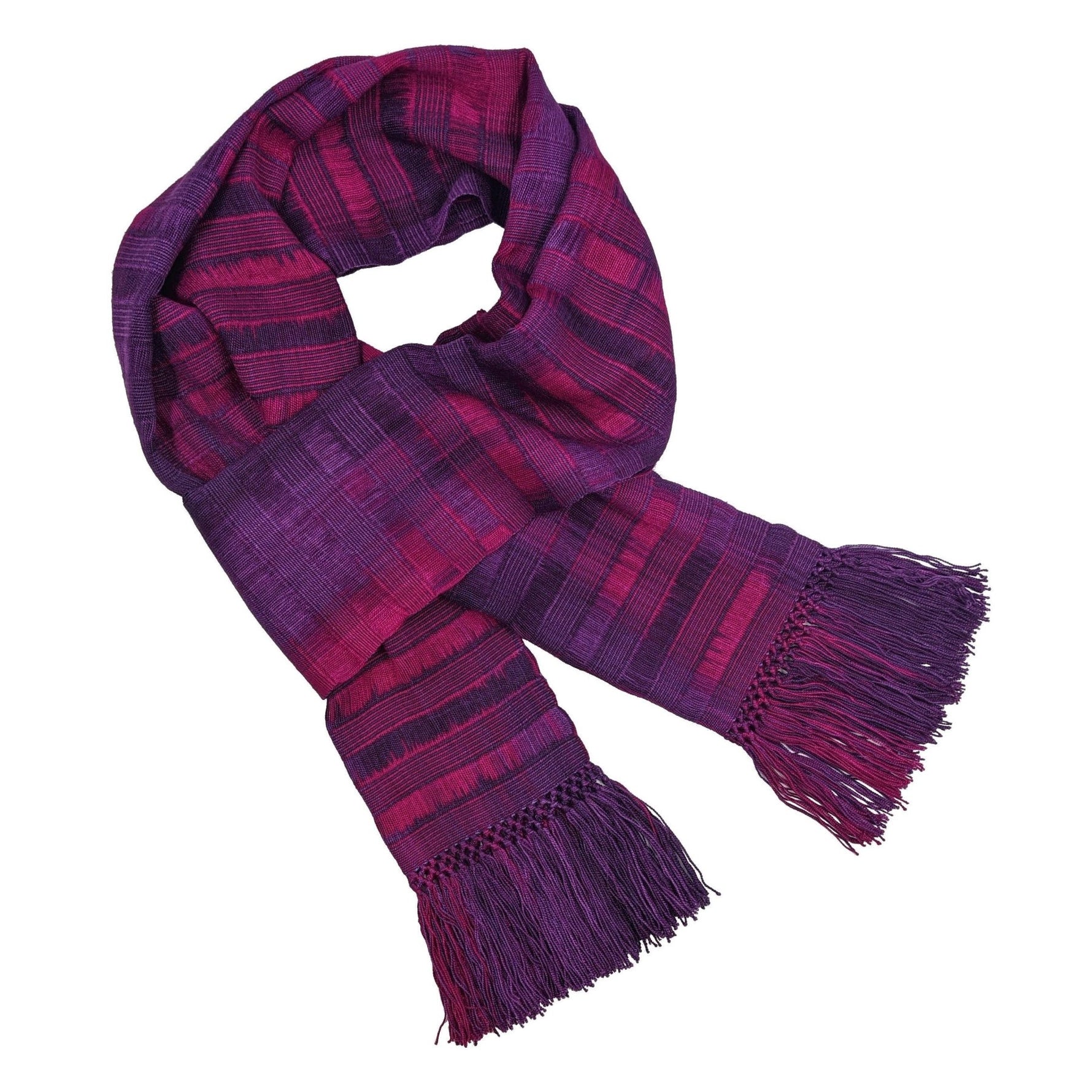 Magenta and Purple Lightweight Bamboo Open - Weave Handwoven Scarf 8 x 68 - A Thread of Hope Guatemalan Fair Trade