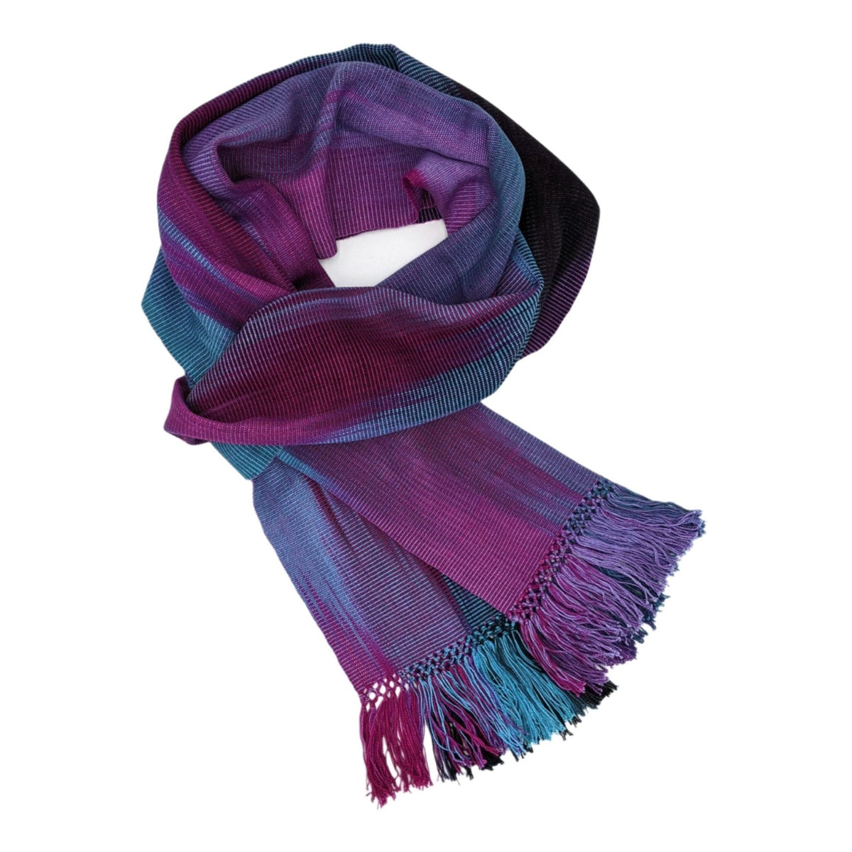 Magenta, Blue and Black Lightweight Bamboo Handwoven Scarf 8 x 68 - A Thread of Hope Guatemalan Fair Trade