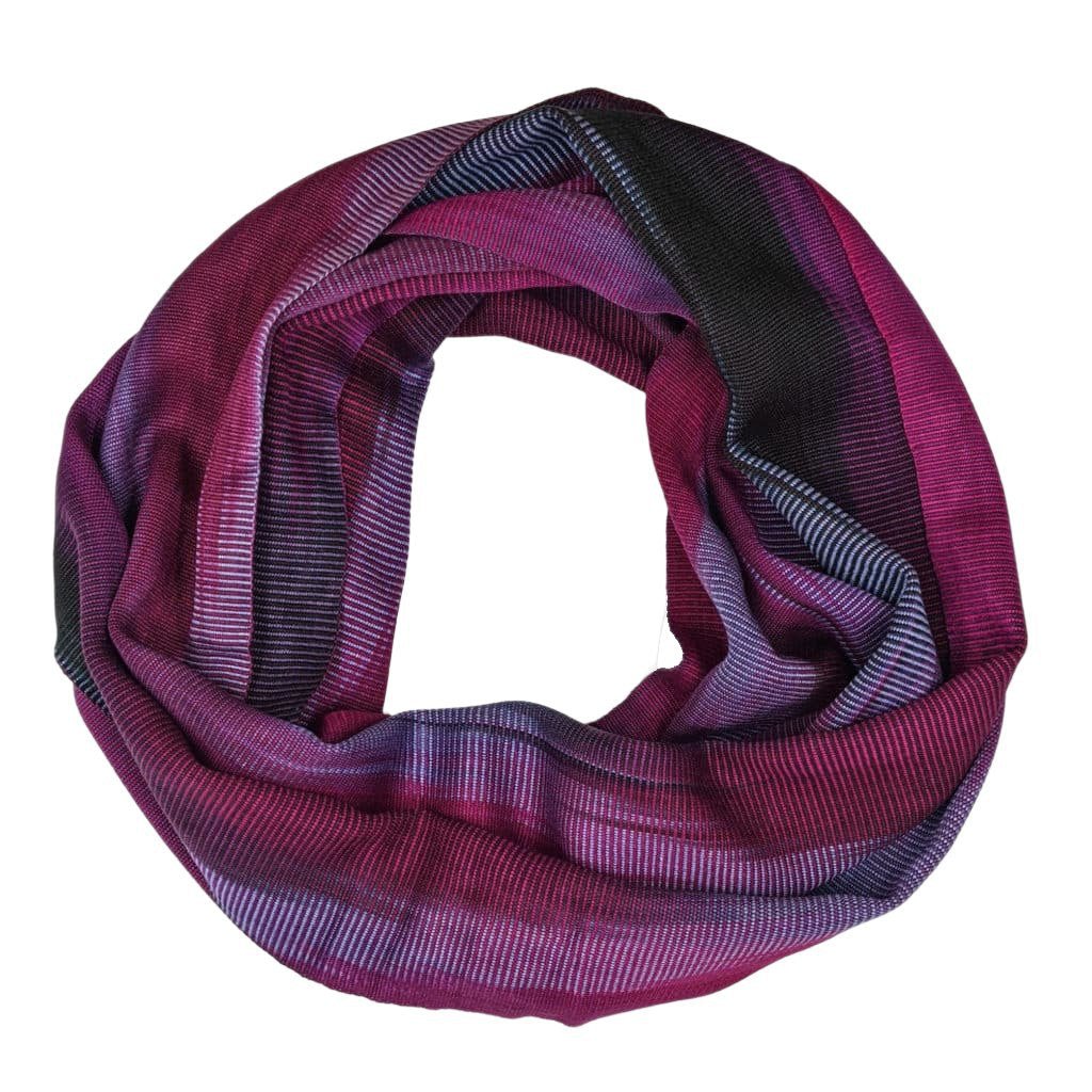 Magenta, Light Violet and Black Lightweight Bamboo Handwoven Infinity Scarf 11 x 68 - A Thread of Hope Guatemalan Fair Trade