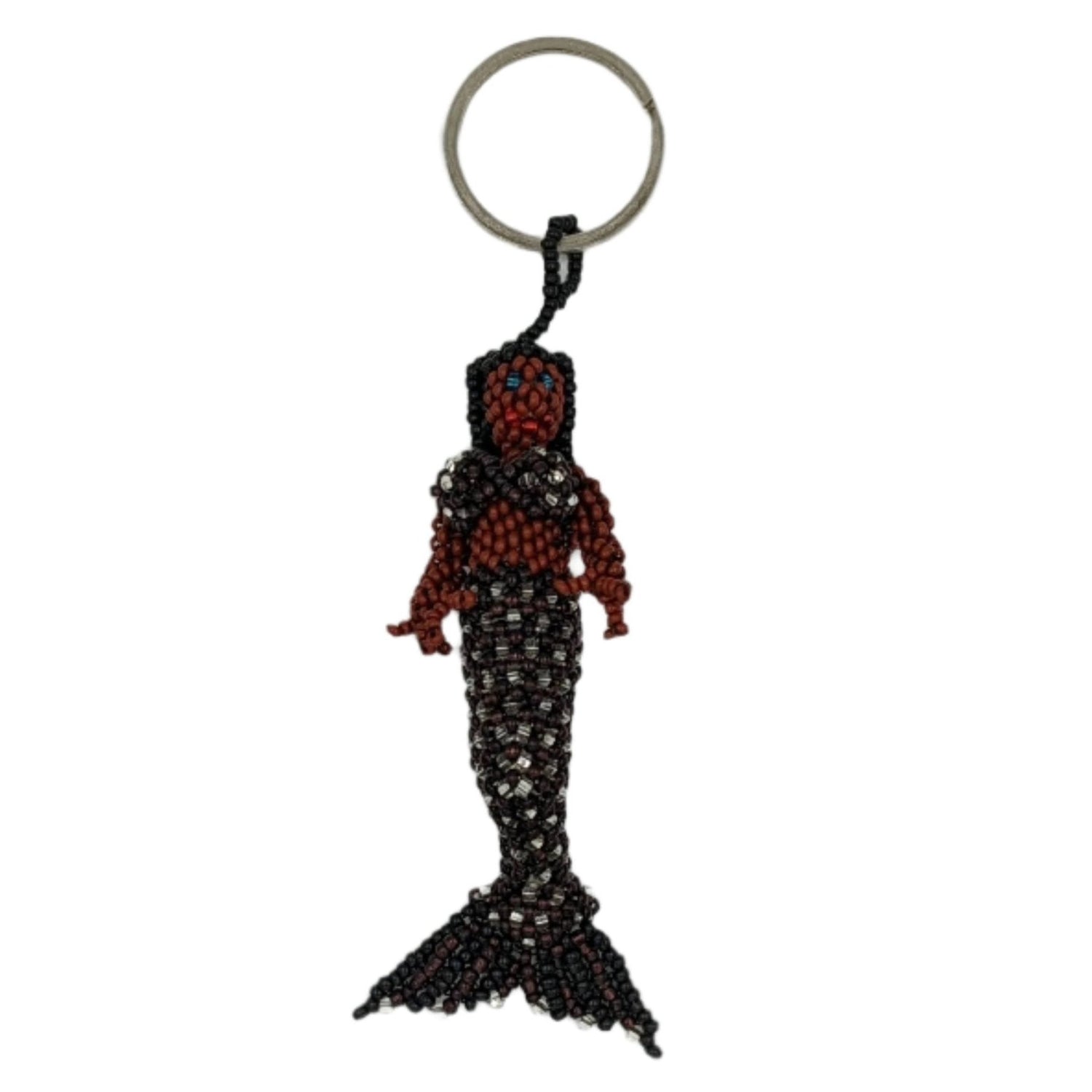 Mermaid Beaded Ornament/Key Ring, Brown Face, Black Hair - A Thread of Hope Guatemalan Fair Trade