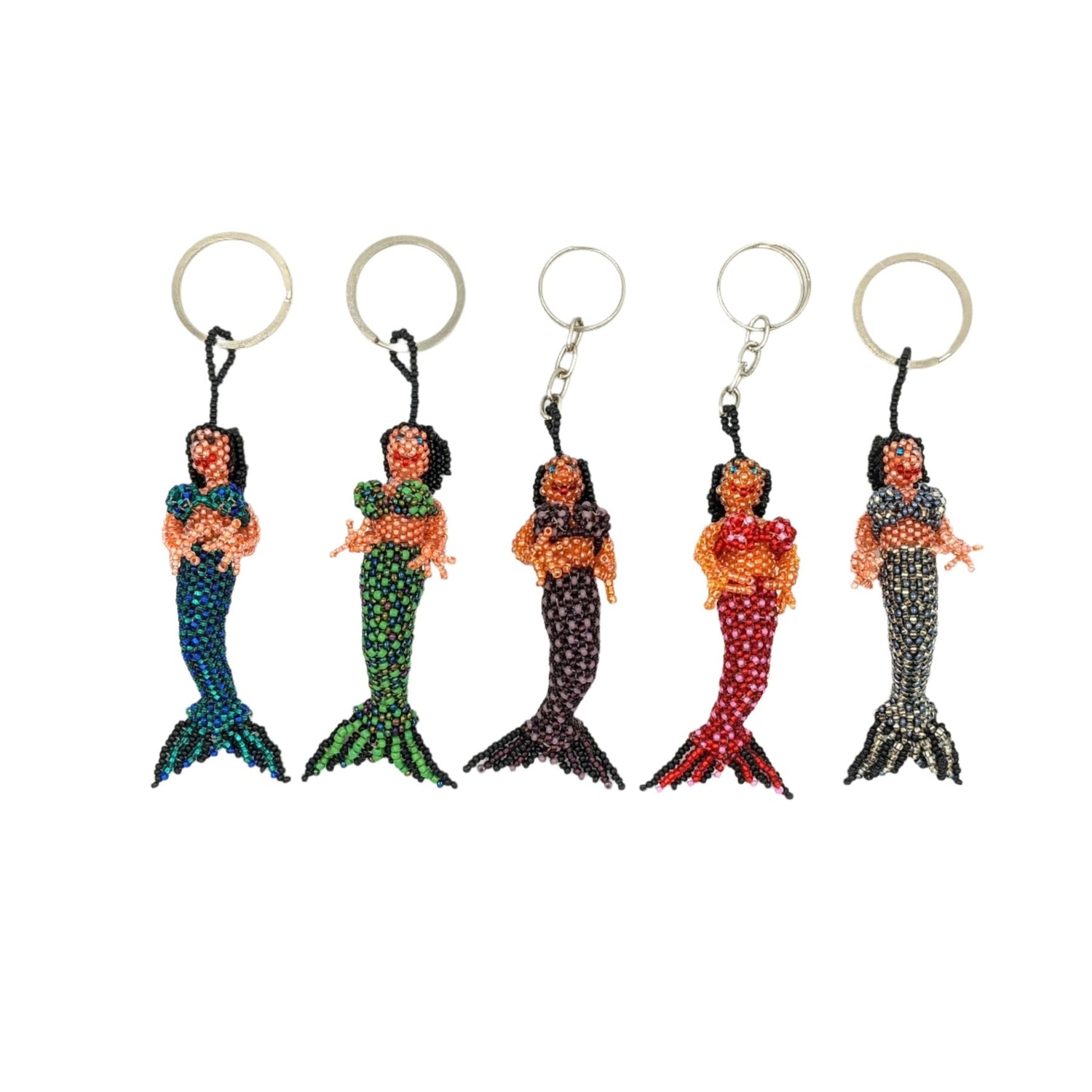 Mermaid Beaded Ornament/Key Ring, White Face and Black Hair - A Thread of Hope Guatemalan Fair Trade