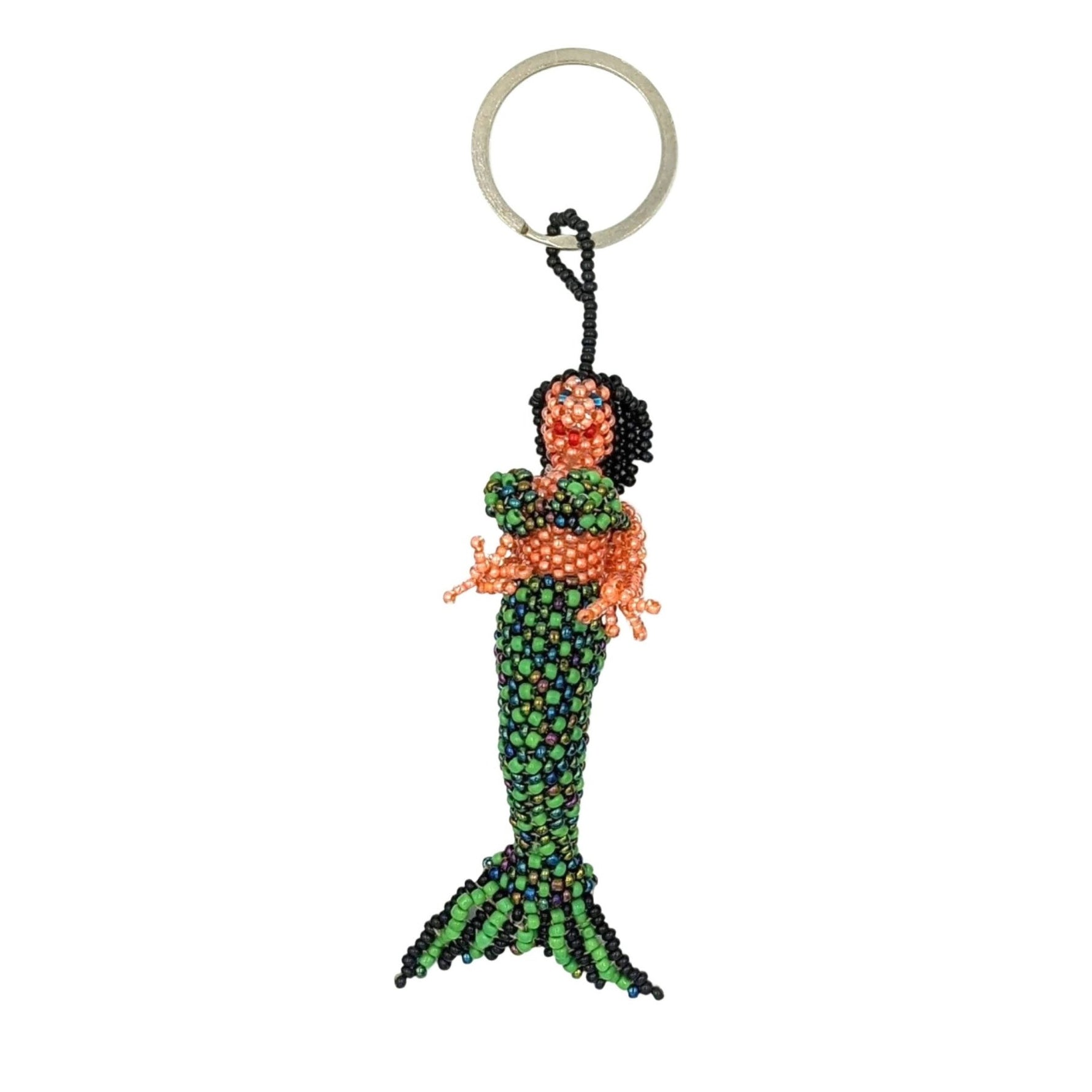 Mermaid Beaded Ornament/Key Ring, White Face and Black Hair - A Thread of Hope Guatemalan Fair Trade