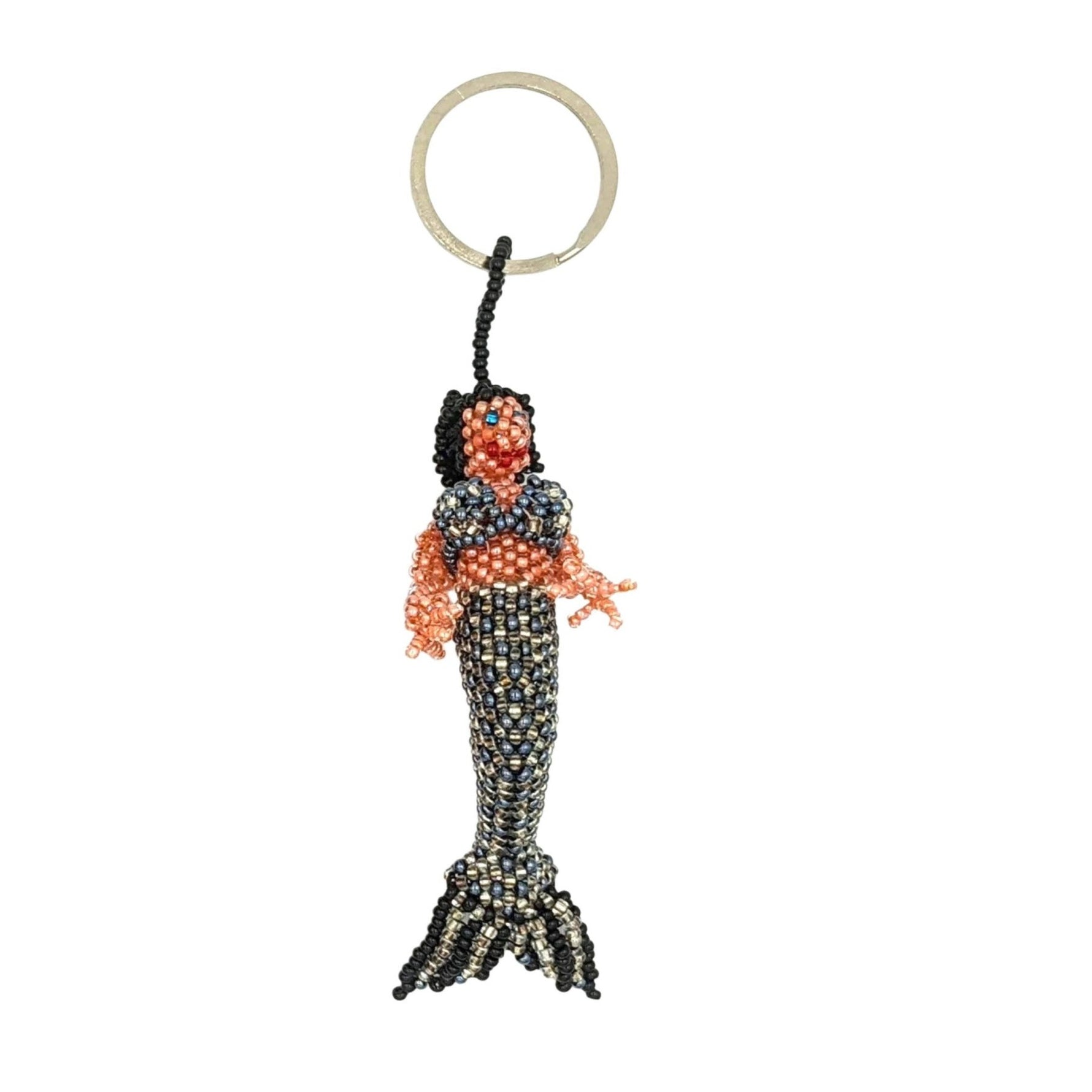 Mermaid Beaded Ornament/Key Ring, White Face and Black Hair - A Thread of Hope Guatemalan Fair Trade