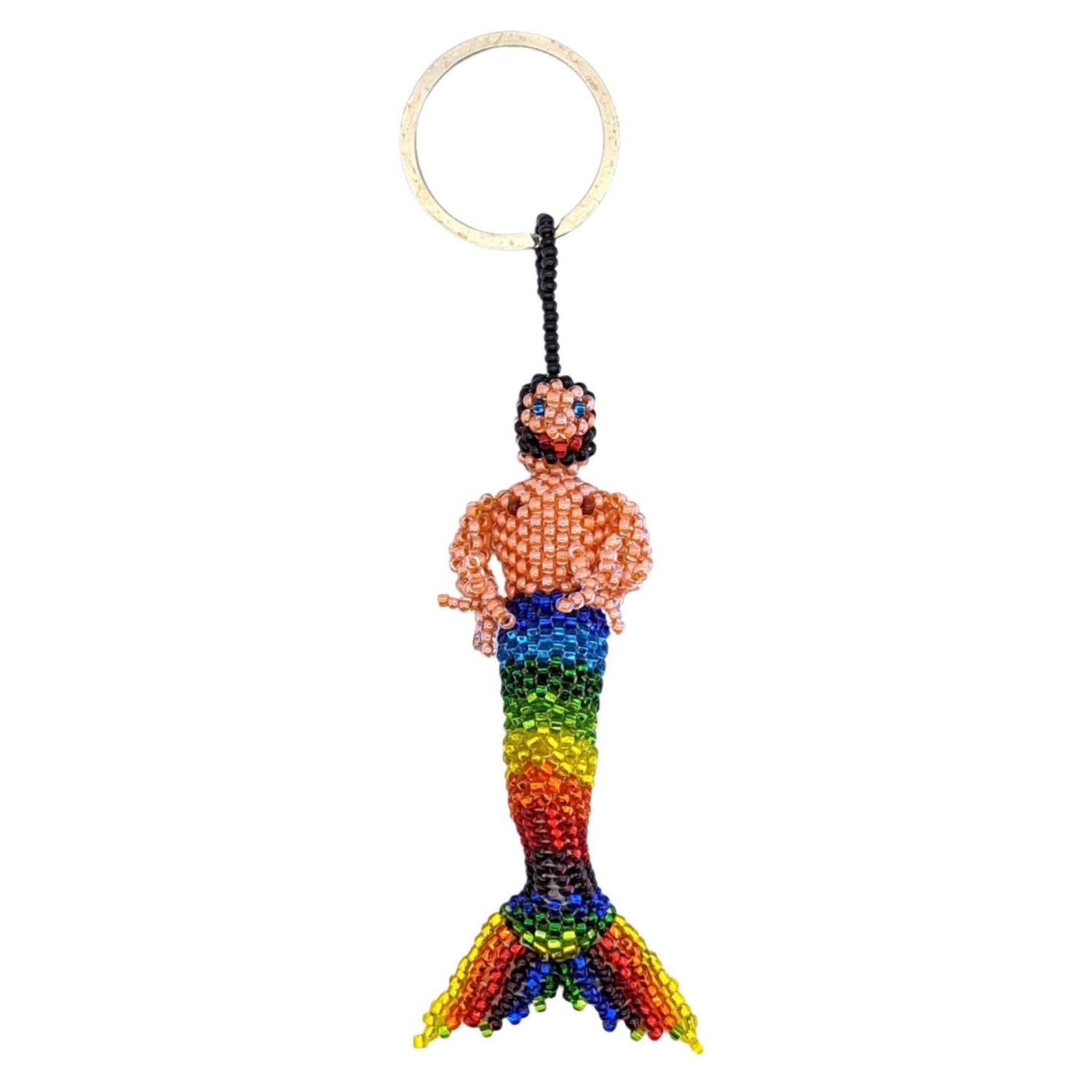 Merman Beaded Ornament/Key Ring - White Fair, Black Hair, A Variety of Tail Colors - A Thread of Hope Guatemalan Fair Trade