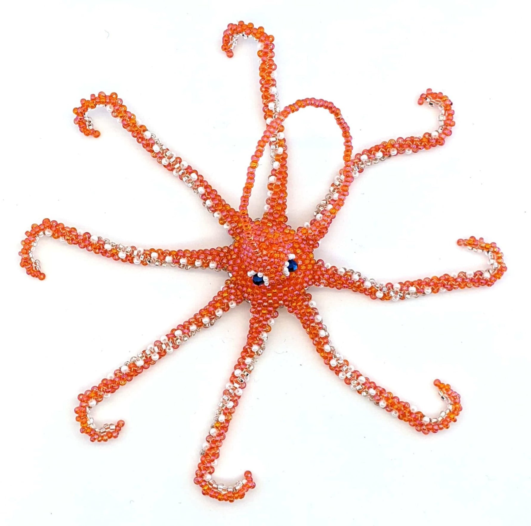 Octopus Beaded Ornament - Orange with White - A Thread of Hope Guatemalan Fair Trade