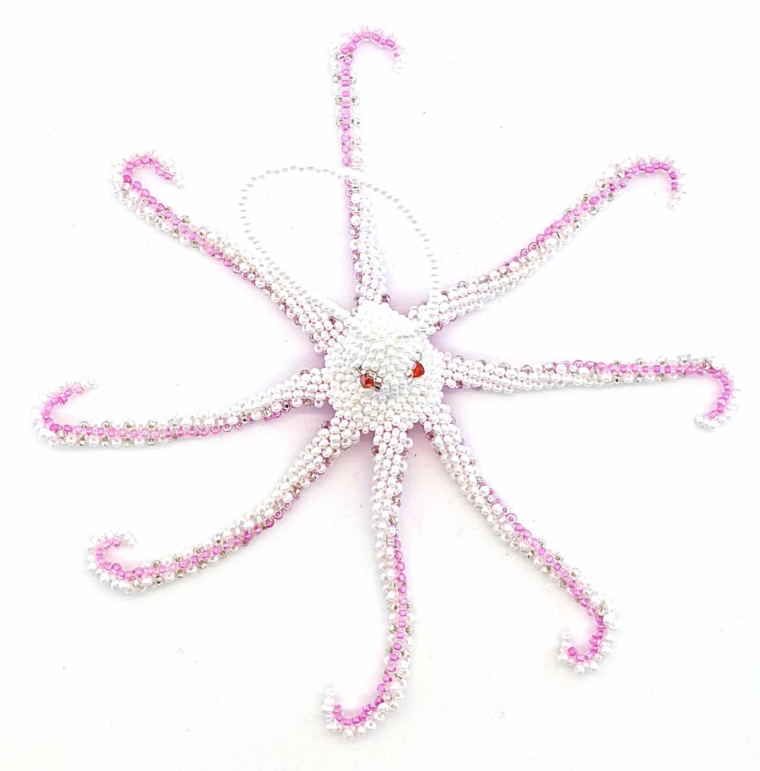 Octopus Beaded Ornament - Pink and Pearl White - A Thread of Hope Guatemalan Fair Trade