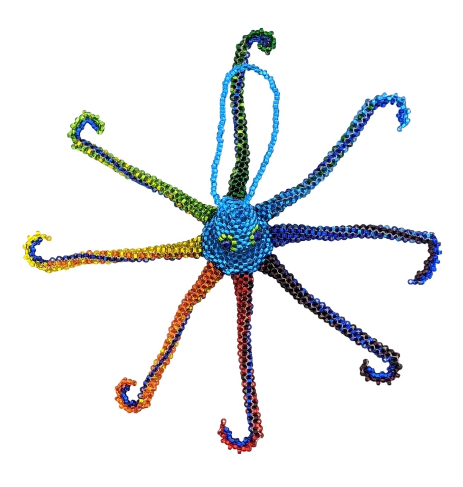 Octopus Beaded Ornament - Rainbow with Celestial Blue - A Thread of Hope Guatemalan Fair Trade