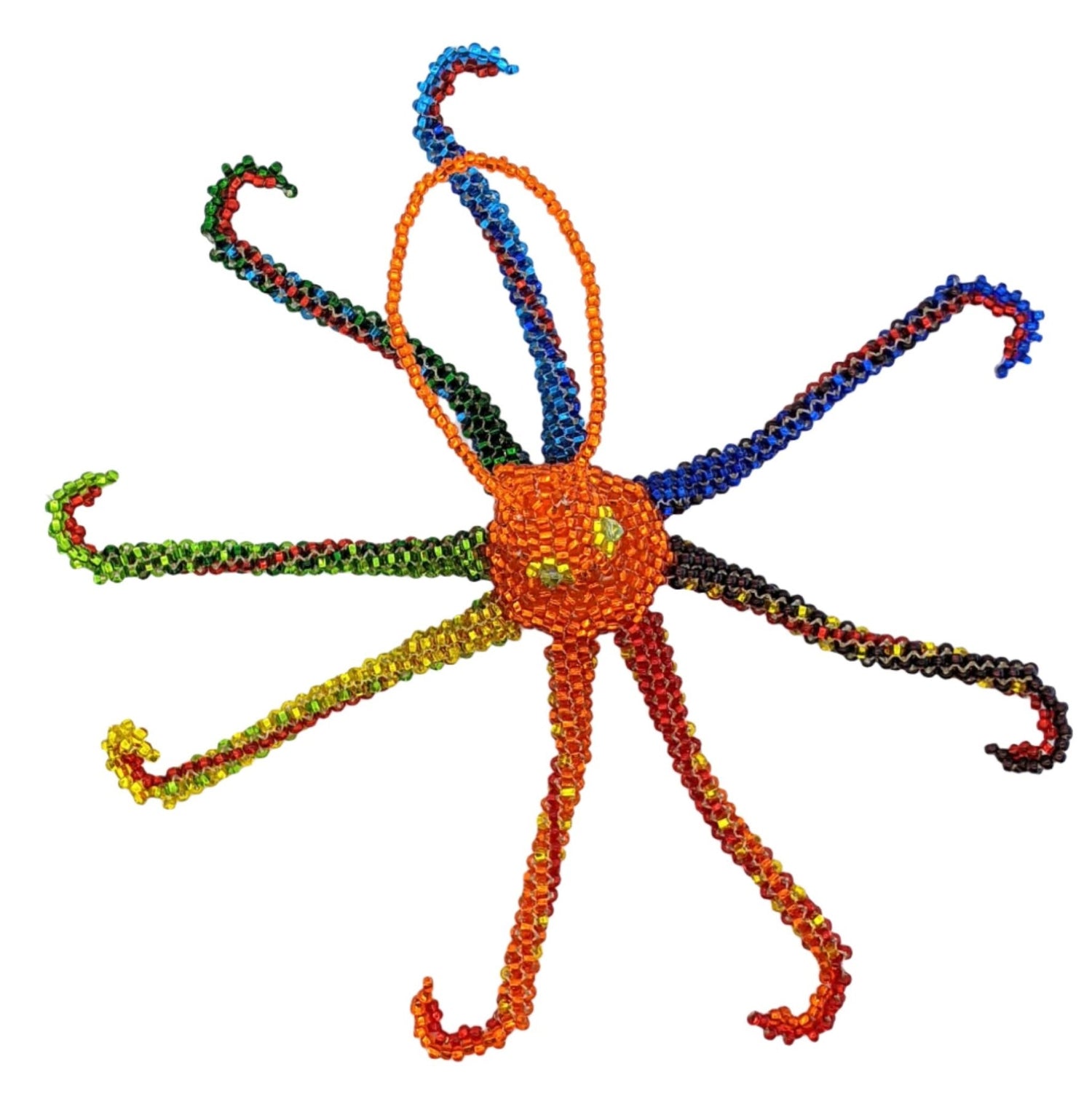 Octopus Beaded Ornament - Rainbow with Orange - A Thread of Hope Guatemalan Fair Trade