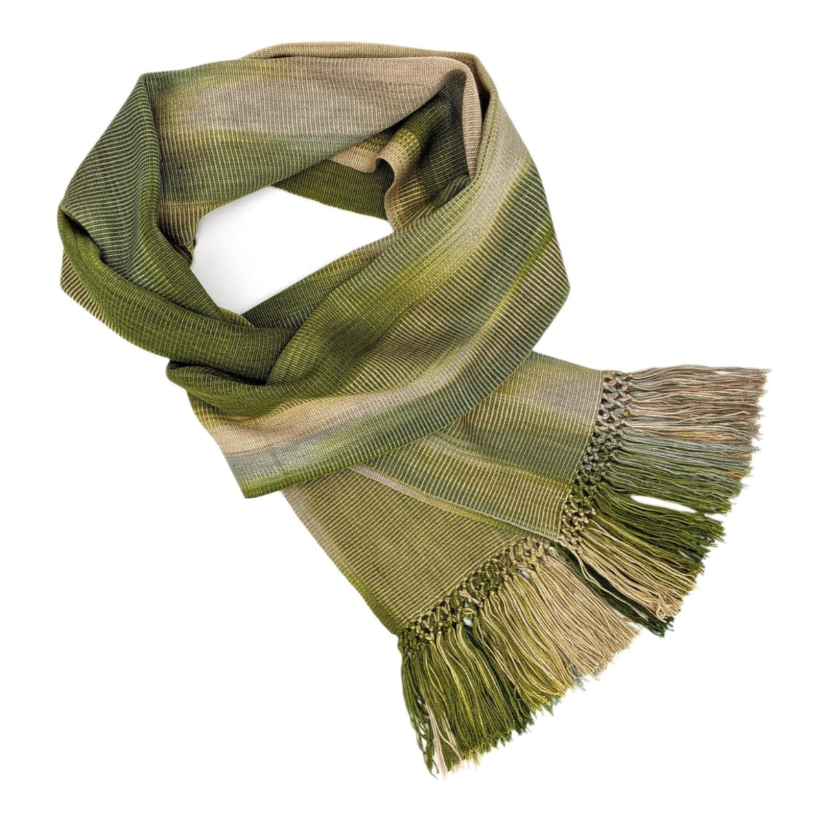 Olive with Beige Lightweight Bamboo Handwoven Scarf 8 x 68 - A Thread of Hope Guatemalan Fair Trade