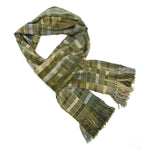 Olive with Beige Lightweight Bamboo Open - Weave Handwoven Scarf 8 x 68 - A Thread of Hope Guatemalan Fair Trade