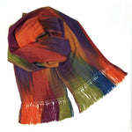 Orange, Blue, Burgundy and Olive Lightweight Bamboo Handwoven Scarf 8 x 68 - A Thread of Hope Guatemalan Fair Trade