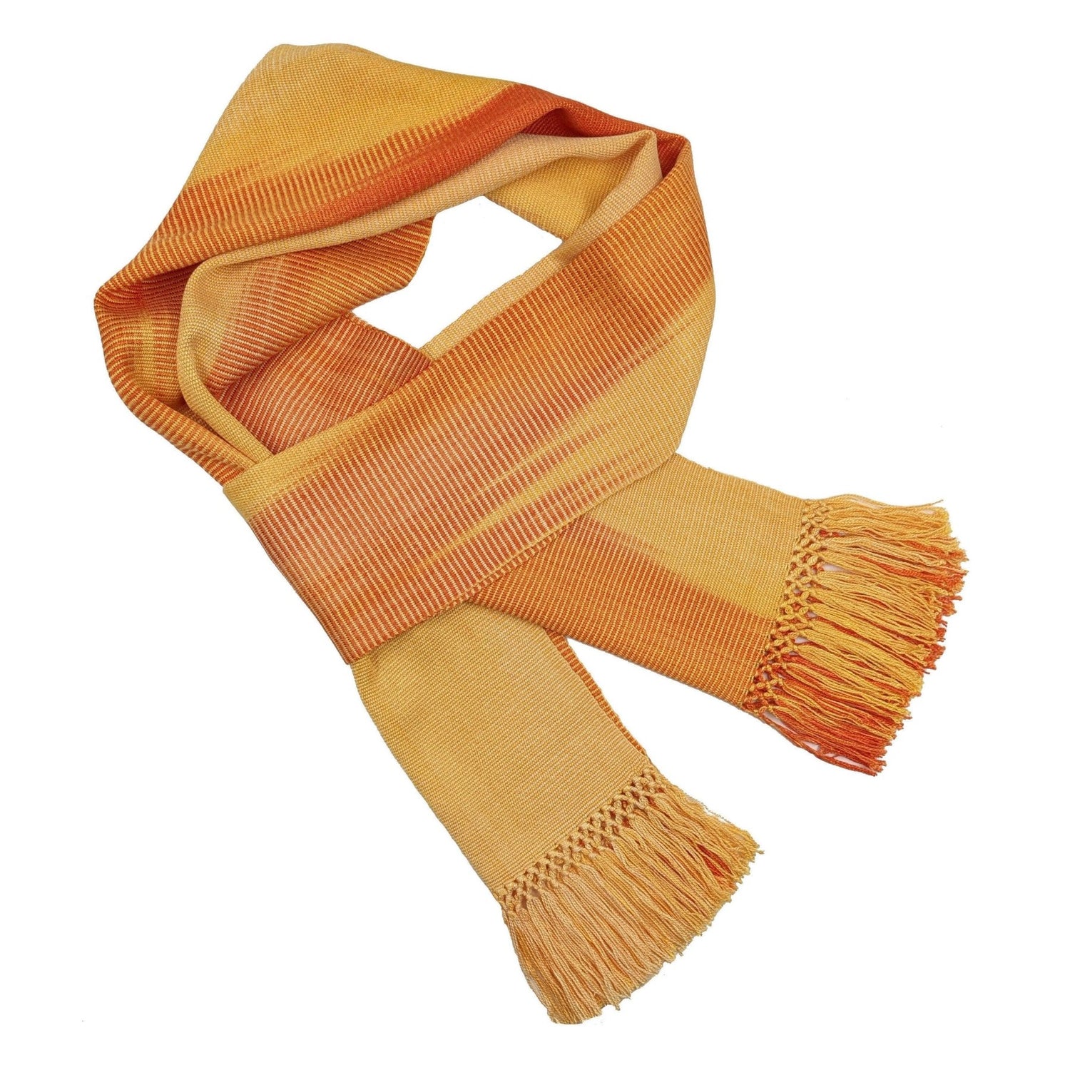 Orange, Peach and Yellow Lightweight Bamboo Handwoven Scarf 8 x 68 - A Thread of Hope Guatemalan Fair Trade