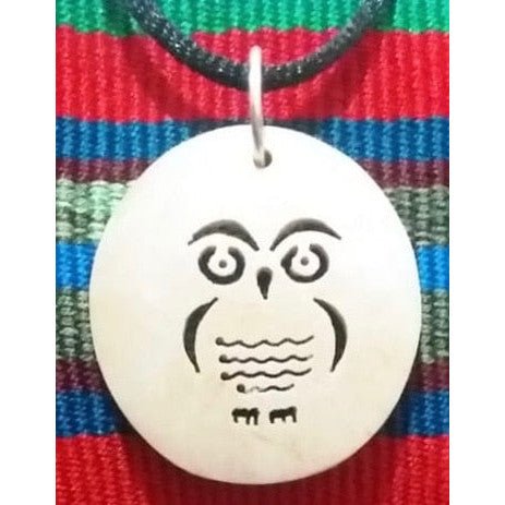 Owl Coco Spirit Hand - Carved Coconut Shell Necklace - A Thread of Hope Guatemalan Fair Trade