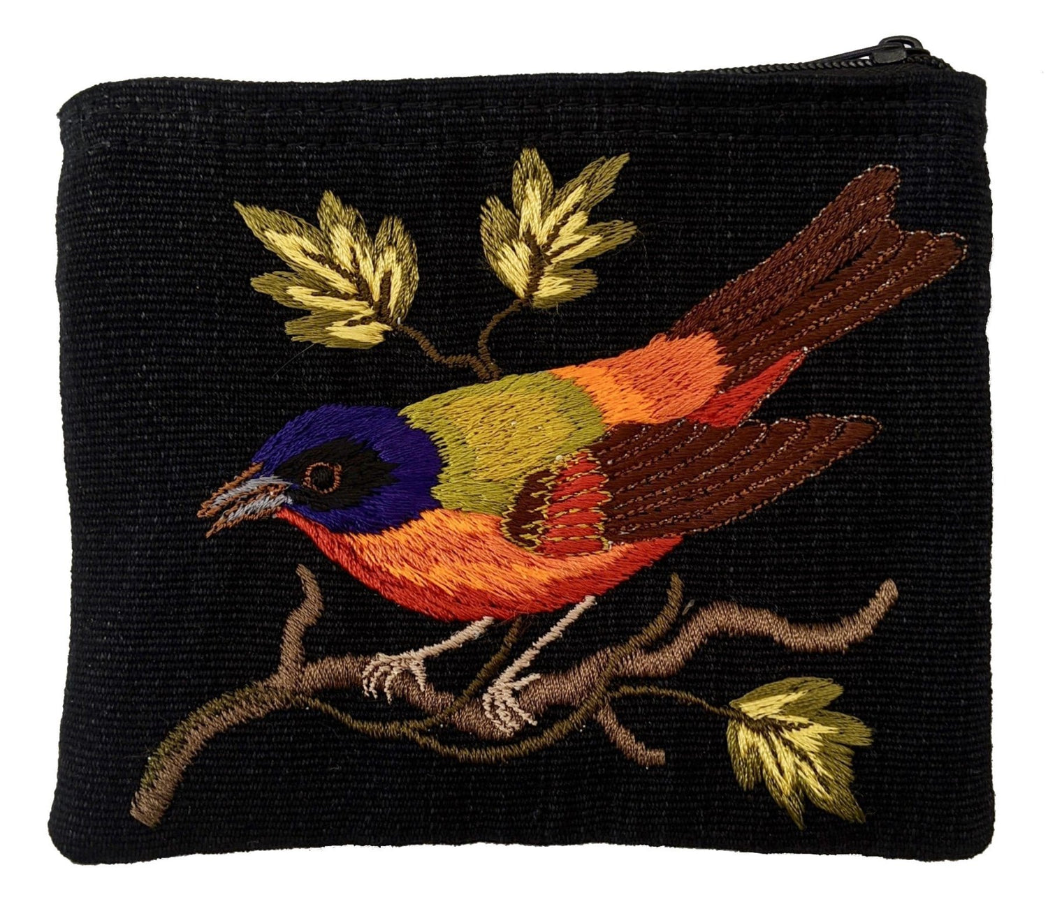 Painted Bunting Thread Painted Cotton Coin Purse - A Thread of Hope Guatemalan Fair Trade