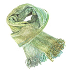 Pale Greens and Beige Bamboo Chenille Handwoven Scarf 8 x 68 - A Thread of Hope Guatemalan Fair Trade