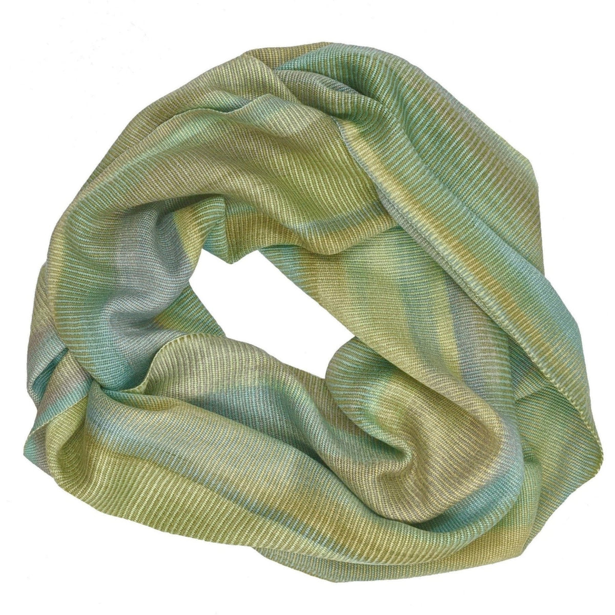 Pale Greens and Beige Lightweight Bamboo Handwoven Infinity Scarf 11 x 68 - A Thread of Hope Guatemalan Fair Trade