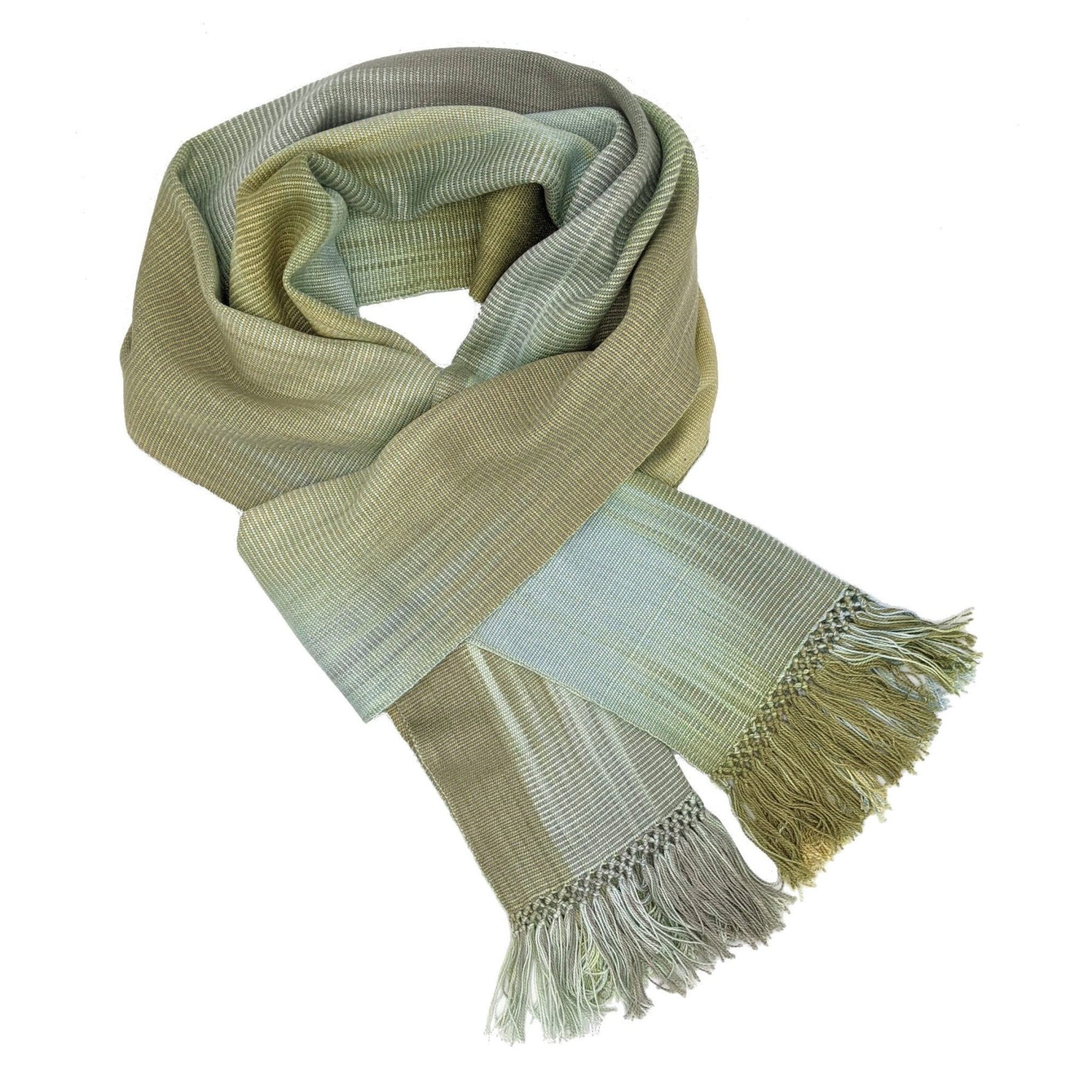 Pale Greens and Beige Lightweight Bamboo Handwoven Scarf 8 x 68 - A Thread of Hope Guatemalan Fair Trade