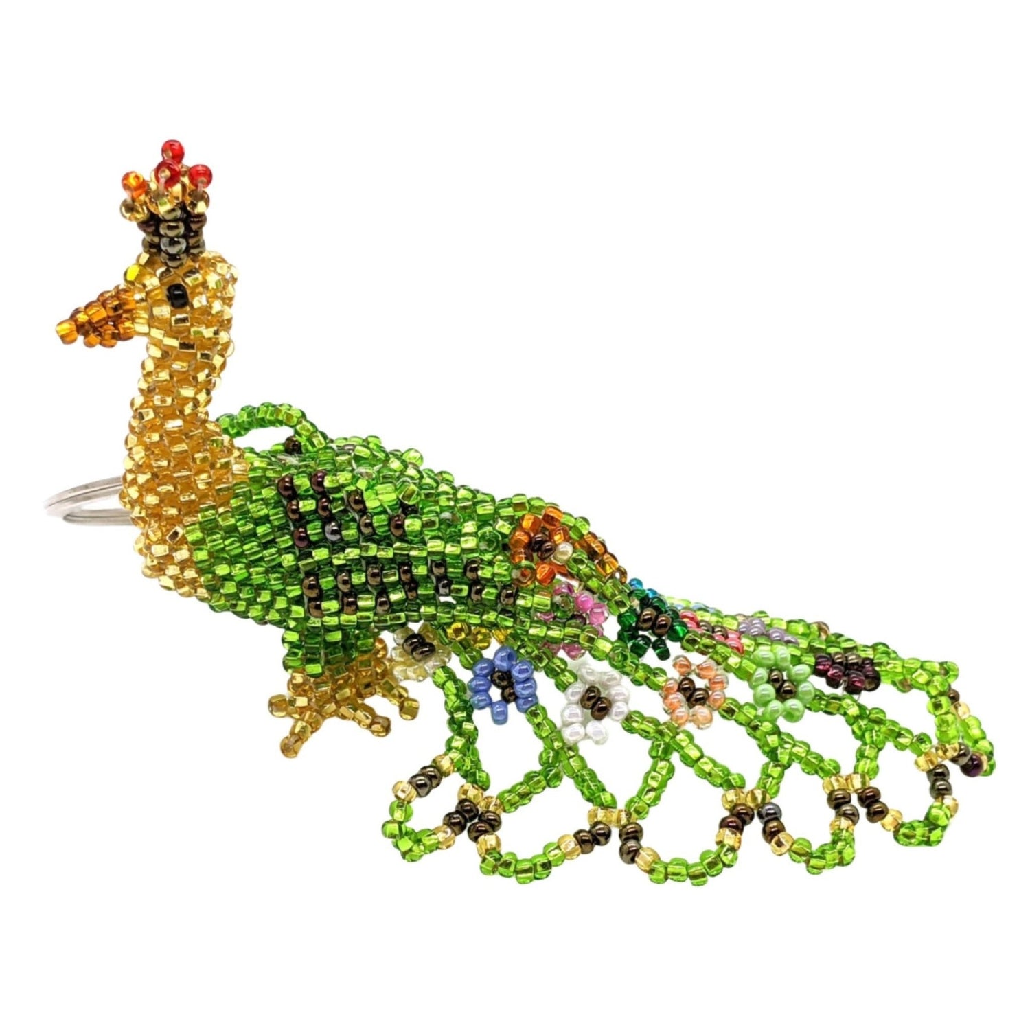 Peacock Beaded Ornament - Gold and Lime - A Thread of Hope Guatemalan Fair Trade