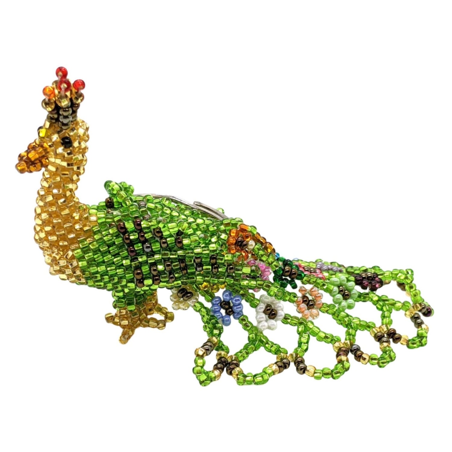 Peacock Beaded Ornament - Gold and Lime - A Thread of Hope Guatemalan Fair Trade