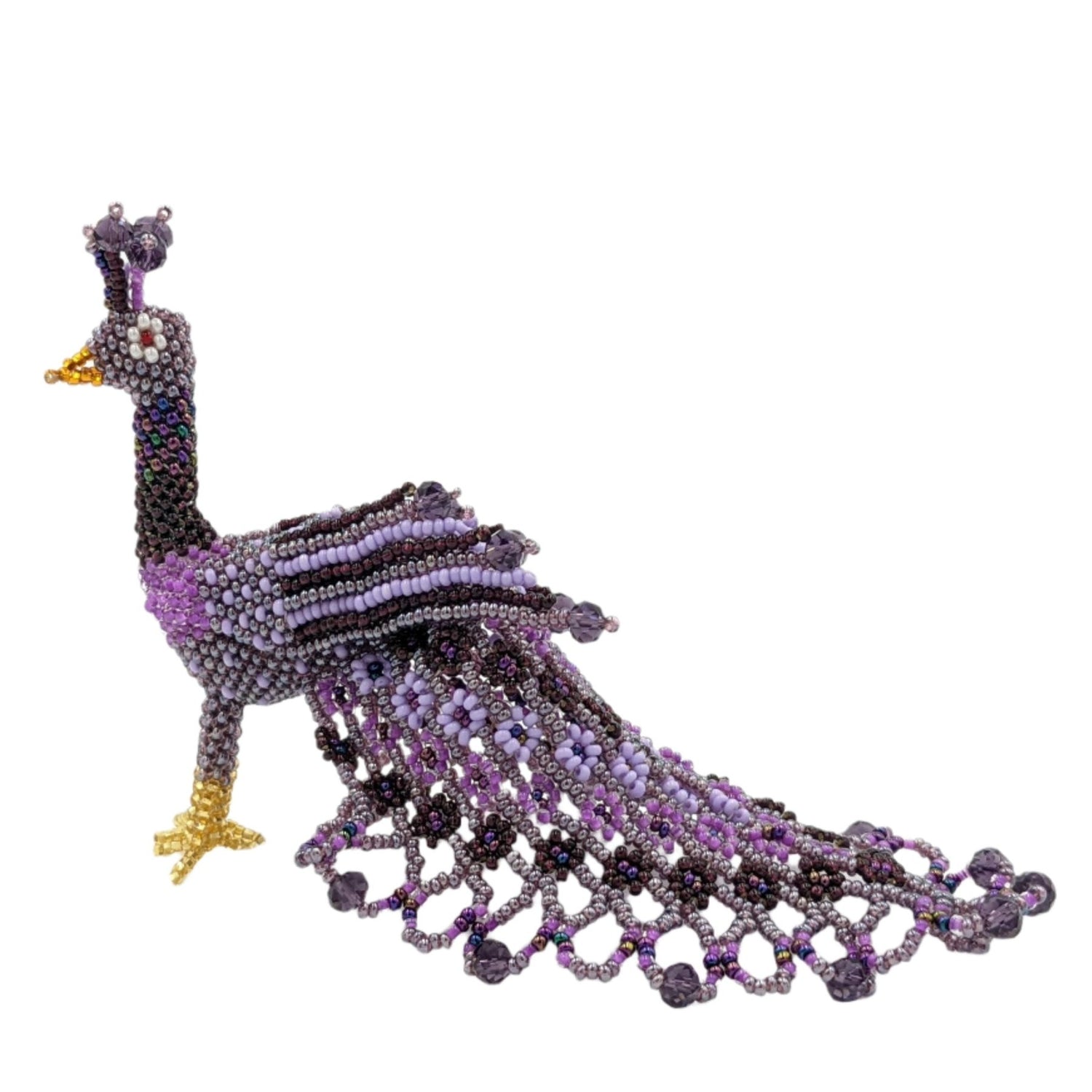 Peacock Large Beaded TabIe Ornament - Purples - A Thread of Hope Guatemalan Fair Trade