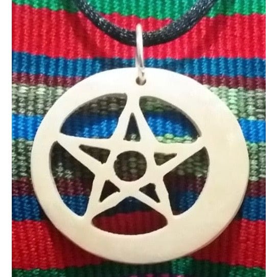 Pentagram Eclipse – Star and Moon - Pentangle Coco Spirit Hand - Carved Coconut Shell Necklace - A Thread of Hope Guatemalan Fair Trade